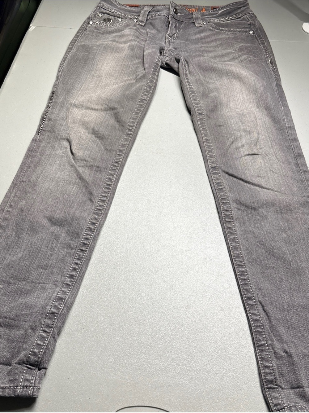 Rock Revival Celine Skinny Gray Jeans Size 29 Stretch Silver Bling Selvage
